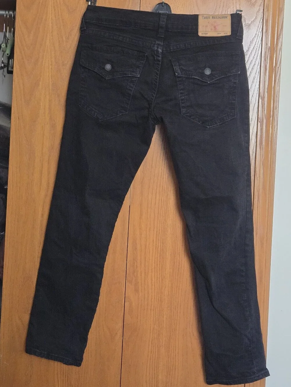 True Religion Ricky Jeans Mens 34 X 30 Black Relaxed Straight Flap Pocket Denim